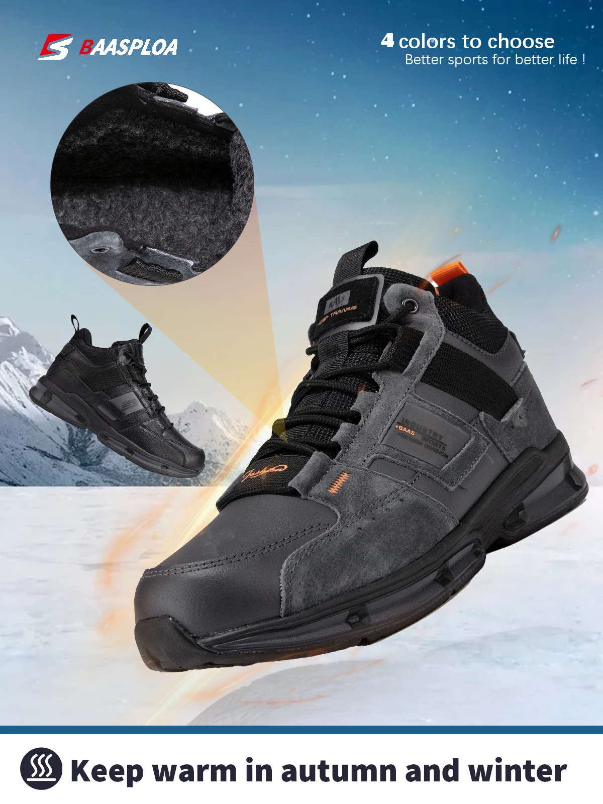 Baasploa 2021 New Winter Cotton Shoes Waterproof Warm Sneakers Non-slip Wear-resistant Walking Shoes Fashion Tenni Sport Shoes