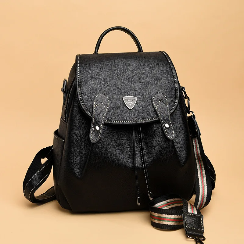 

Full-grain Leather Bag 2019 New Style Korean-style Large-Volume Backpack Multi-functional Backpack WOMEN'S Leather Bag