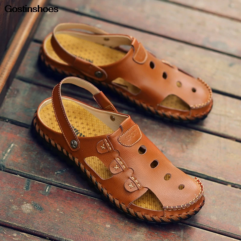 

Sandale Homme Cuir Sandalia Masculina Casual Closed Toe Punched Soft Sole Fashion Shoes Sandalias De Hombre Chappal For Men