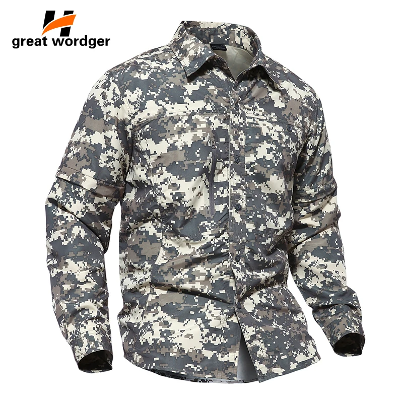 Military Camouflage Shirt Men Spring Summer Detachable Sleeve Sport Hiking Tactical Shirts Paintball Army Hunting Combat Shirts