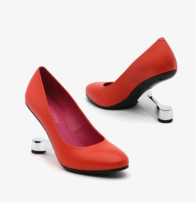 Jady Rose/Новинка года; женские туфли-лодочки на необычном каблуке; модельные туфли с круглым носком для выпускного вечера; женские пикантные туфли на высоком каблуке 8 см; женская обувь на шпильке - Цвет: Красный