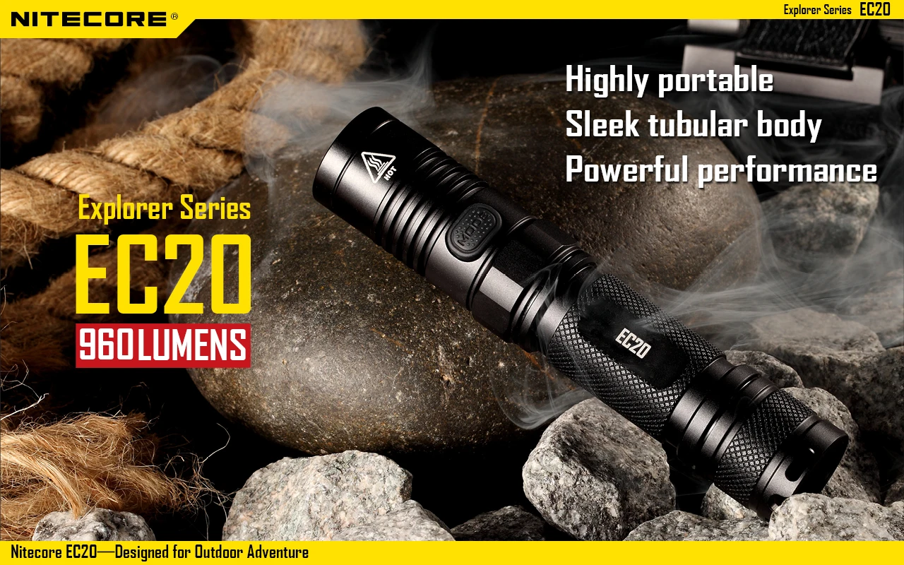 NITECORE EC20 960 люменов CREE XM-L2 T6 Водонепроницаемый Гладкий трубчатый корпус 18650 портативный фонарь для кемпинга