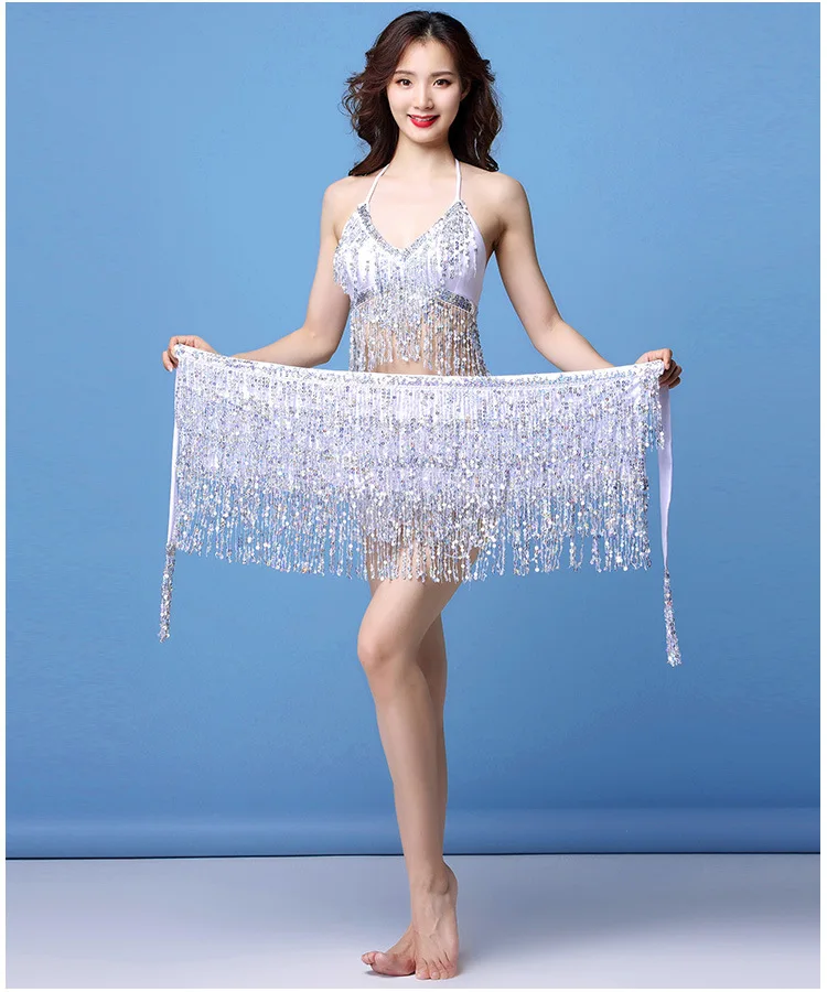 Belly Dance Costume Set Top and Belt Fringes Women Dance Clothing Sequins Outfit Nightclub Wear
