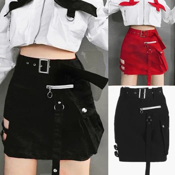 

Sexy Women High Waist Skirts Sashes Woven Pocket Zipper Short A-Line Skirt