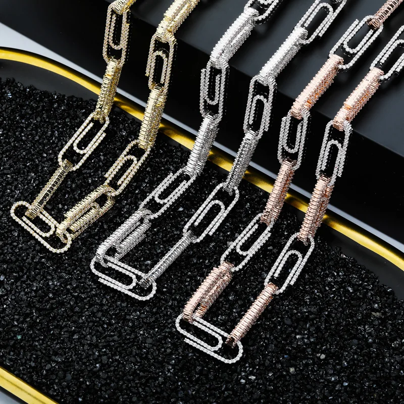 AAA+ кубический цирконий проложили Bling Iced Out личность булавки звено цепи ожерелья для мужчин женщин хип хоп рэппер ювелирные изделия Золото Серебро Роза