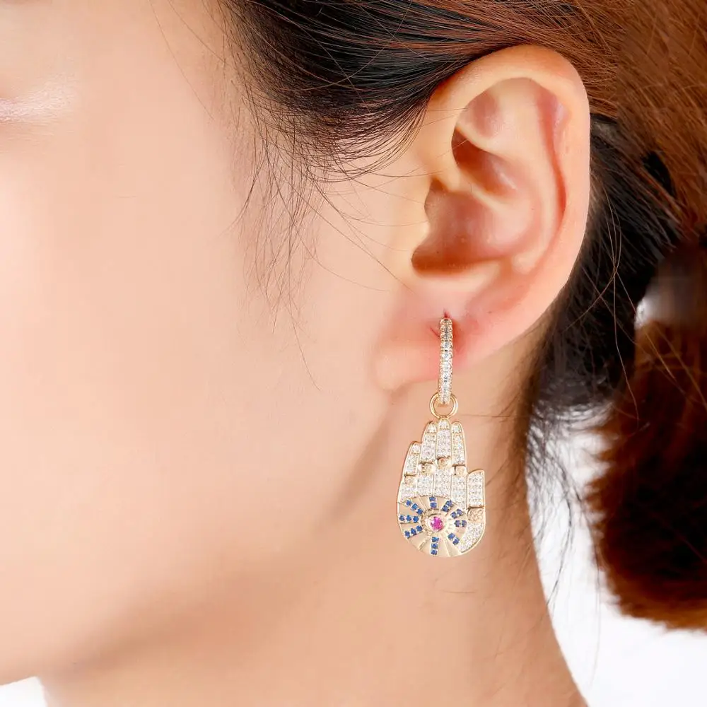 Top Quality Vintage Rose Gold Silver Fashion Hamsa Hand CZ Stud Earrings For Women Accessories Jewelry Gift Dropshipping