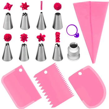 

14PCS Silicone Icing Piping Bag Cream Pastry Bag Cooking Fondant Cake Decorating Tools Pastry Nozzle Set Kitchen Accessories