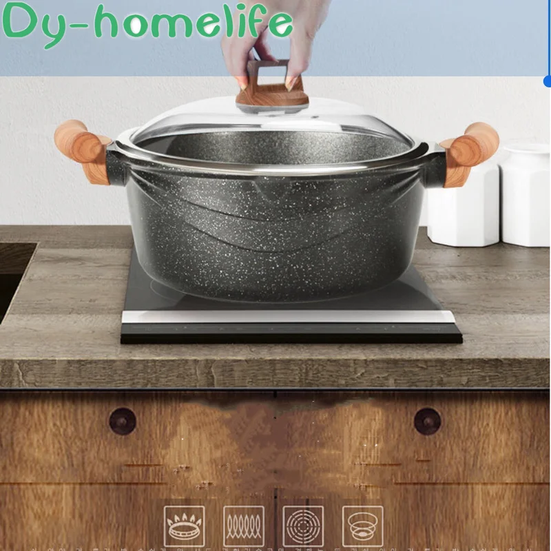

Korean Wooden Handle Double Ear Wheat Rice Stone Soup Pot Household Non-stick Milk Pot Wok Open Flame Induction Cooker Universal