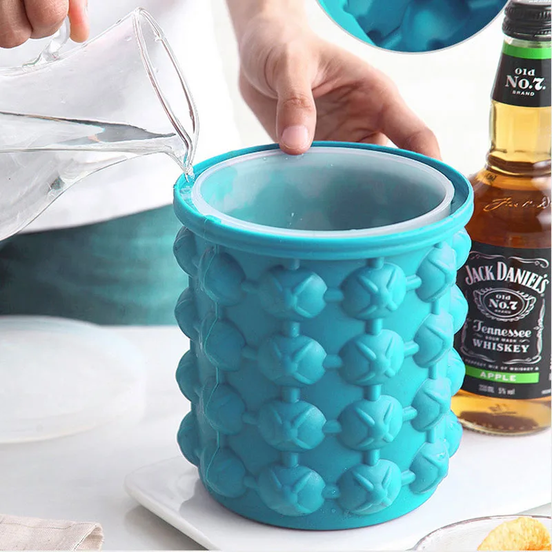 2 In 1 Silicone Ice Bucket Mold With Lid Space Saving Cube Maker Champagne Whisky Beer Ice Cooler Beer Cabinet For Party Barware