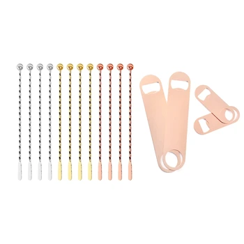 

10Pcs Mini Durable Beer Bottle Opener Stainless Steel & 12Pcs Reusable Swizzle Sticks Coffee Stirrers Beverage Stir Sticks Stain