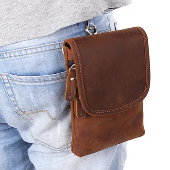 

Genuine Leather Pocket Clothes Belt Man Satchel Small Single Shoulder Diagonal Package Pocket Waist Bag Leather