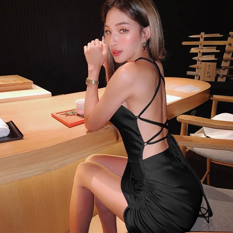 Black Sexy Party Bodycon Dress Suspender Bandage Sleeveless Backless Elegant Dress For Women Clothes Robe Vestido Y2K Aesthetics