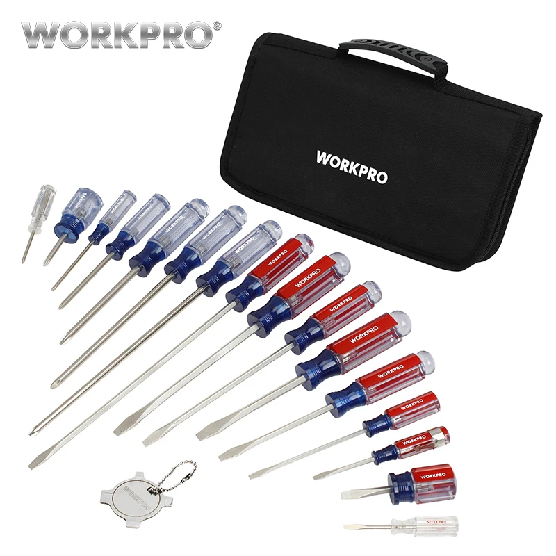 

WORKPRO 17PC Screwdriver Set Acetate Handle Slotted Phillips Screwdrivers Mini Screwdrivers with 4 in 1 Pocket Keychain