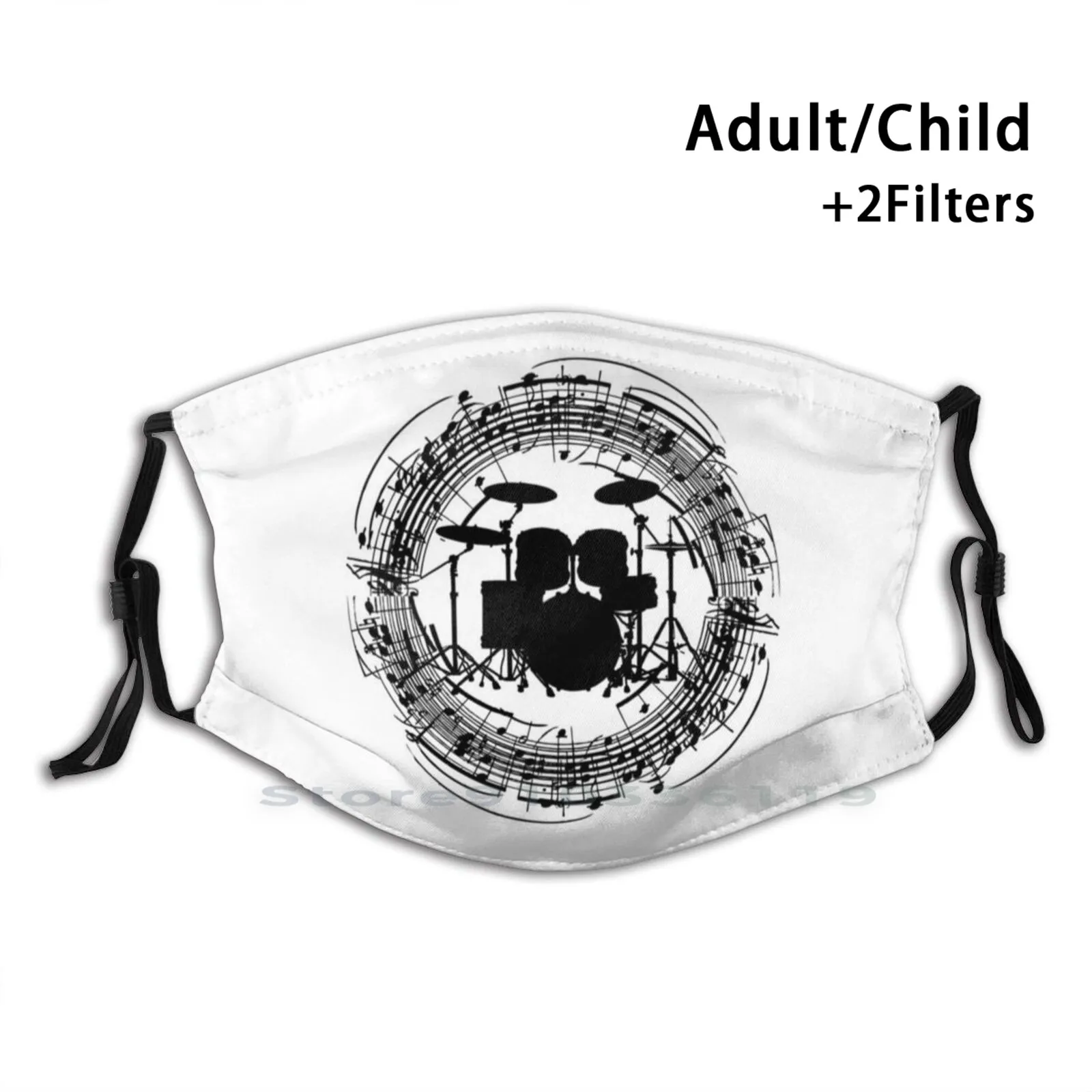 

Drums Inside Circle Of Music Sheet ( Black ) Print Reusable Pm2.5 Filter DIY Mouth Mask Kids Drum Drums Drum Kit Drummer Drum