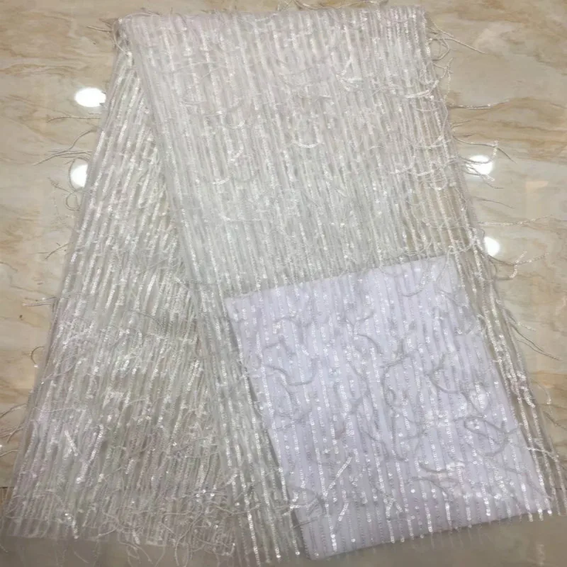 Новая сетчатая ткань с бисером и бахромой, вышитая ткань с блестками, высококачественная ткань для платья, сетчатая кружевная ткань