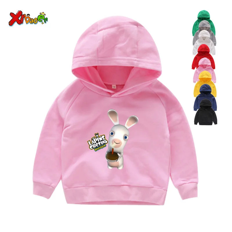 

2019 Kids Hoodies Boys/Girls White Winter Long Sleeves Clothes Crazy Rabbit Cartoon Children's Clothing Hoodies Sweatshirts 4T