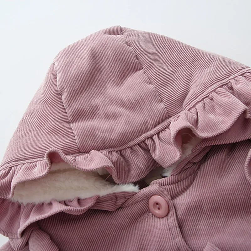 Зимнее теплое пальто для маленьких девочек куртка с капюшоном для маленьких детей милое плотное бархатное пальто для малышей однотонная детская верхняя одежда