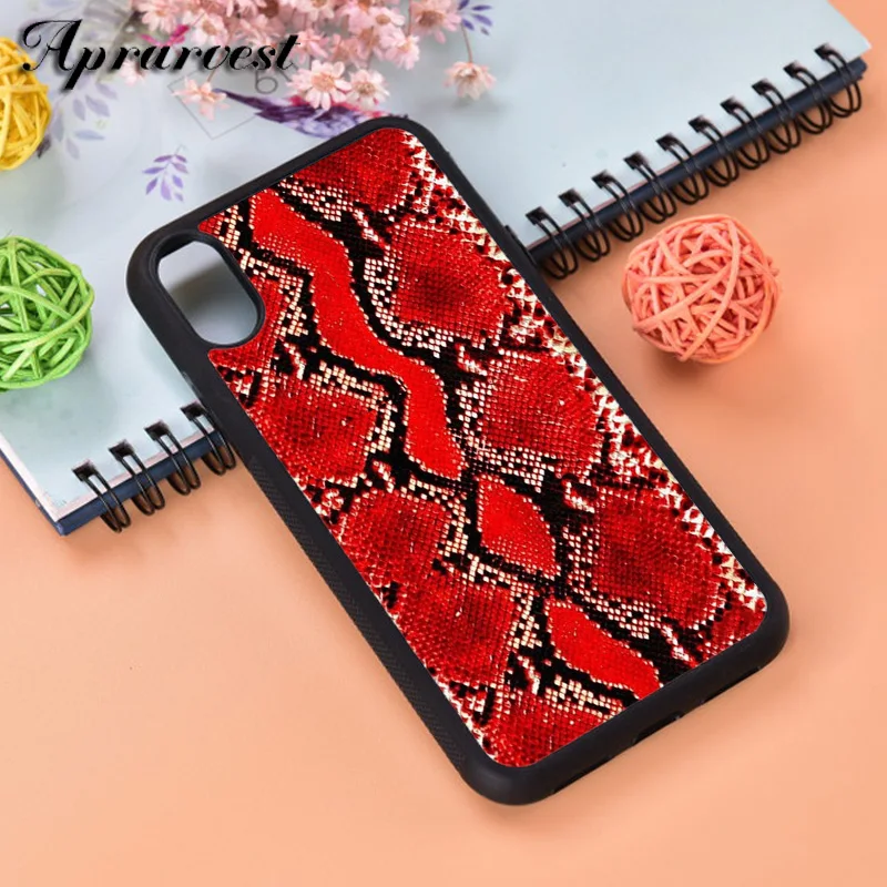 Aprarvest Red Snakeskin Snake Skin Silicone Rubber Phone Case Cover For iPhone 5 5S SE 6 6S 7 8 PLUS X XS XR MAX 11 PRO | Мобильные