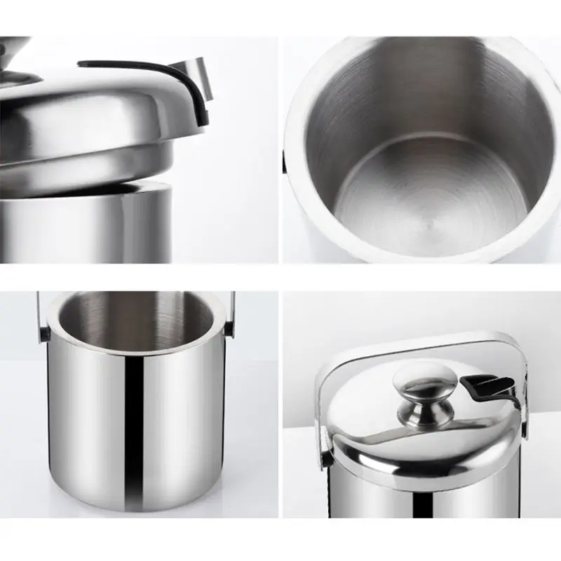 Double-Wall Stainless Steel Insulated Chilling Ice Bucket with Lid Tong Handle