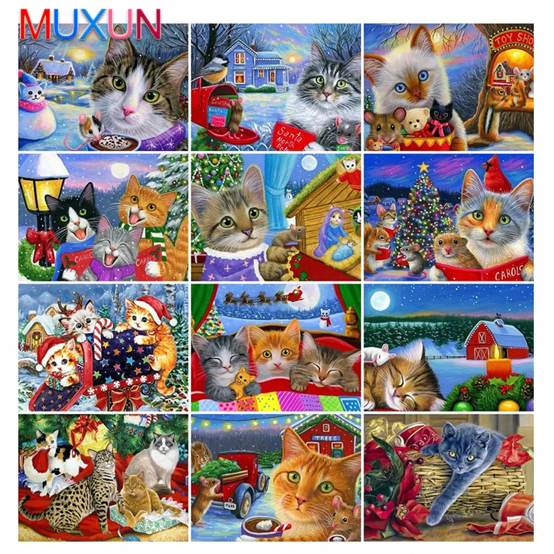 

5D Diamond Painting Cat 3D Diamond Embroidery Christmas Mosaic Rhinestones Art Animal Diy Beaded Needlework Handmade Hobby Bh056