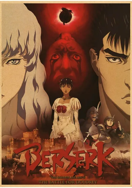Poster japonês de anime berserk, adesivo de parede de decoração diverso  gatsu, papel kraft, impressão de