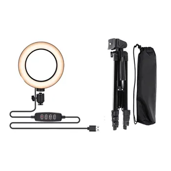 

16cm Dimmable Cold Warm LED Studio Camera Ring Light Photo Phone USB Video Lamp With Tripods Ring Table Fill Light Photography