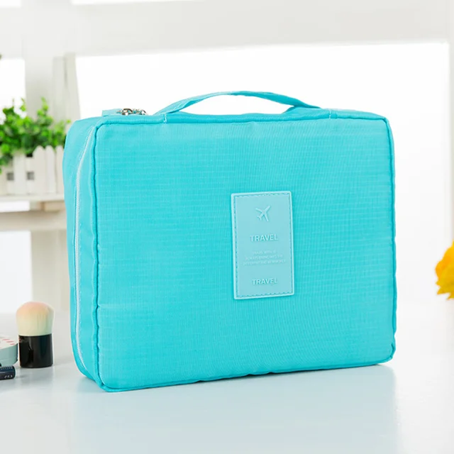Free Shipping Women Cosmetic bag High Quality Make Up Bag Organizer Travel Cosmetic Case For Female Storage Toiletry Bag Sky blue
