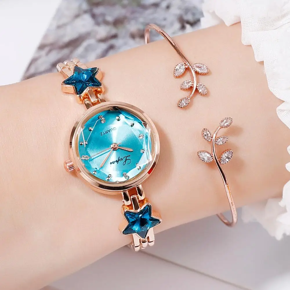 Relojes de pulsera con cielo estrellado para mujer, reloj de pulsera de cuarzo con diamantes de imitación, dorado rosa, femenino