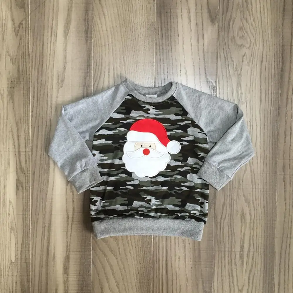 Детская одежда для маленьких мальчиков на Рождество; сезон осень-зима; Камуфляжный хлопковый топ с Санта-Клаусом; футболки с длинными рукавами