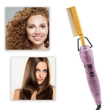 Hair Straigtening Brush Bling Bling Rhinestone Straightener Combs 230 Fast Heating Ceramic Flat Irons Hair Styler