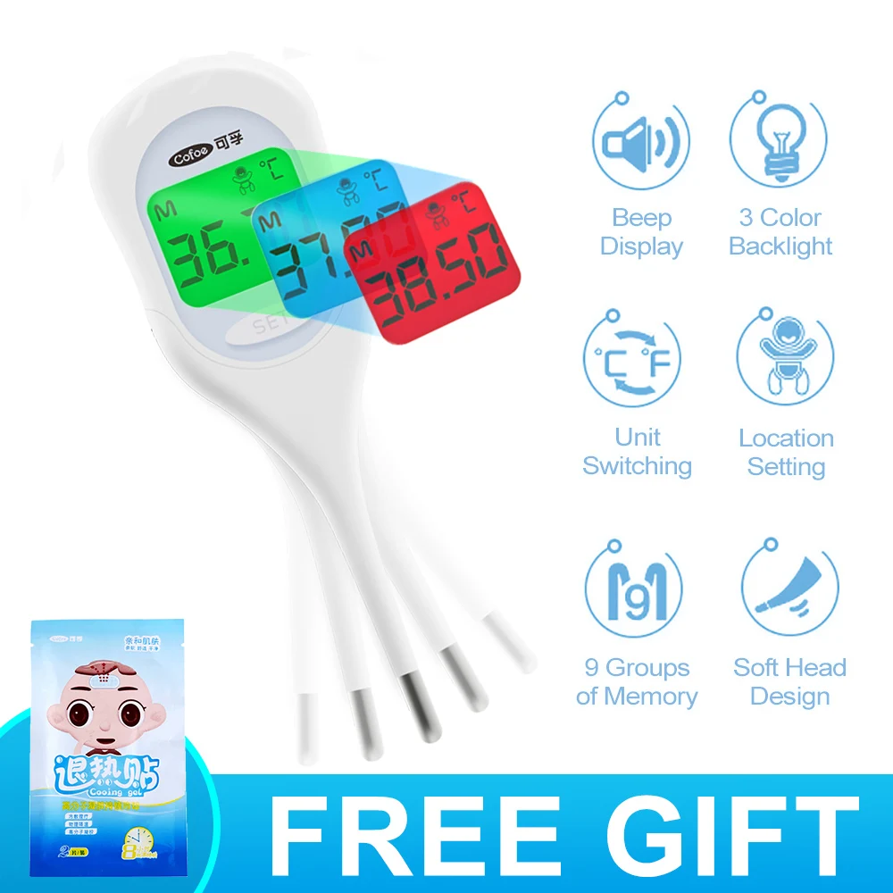 

Cofoe Intelligent Tricolor Backlight Child Adult Thermometer Pregnancy Digital LCD Multifunction Body Temperature Measurement