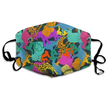 

Funny Colorful Abstract Animal Silhouettes Washable Reusable Mask, Cotton Anti Dust Half Face Mouth Mask For Kids Teens Men