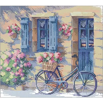 

Flower delivery bike patterns Counted Cross Stitch 11CT 14CT 18CT DIY Cross Stitch Kits Embroidery Needlework Sets home decor