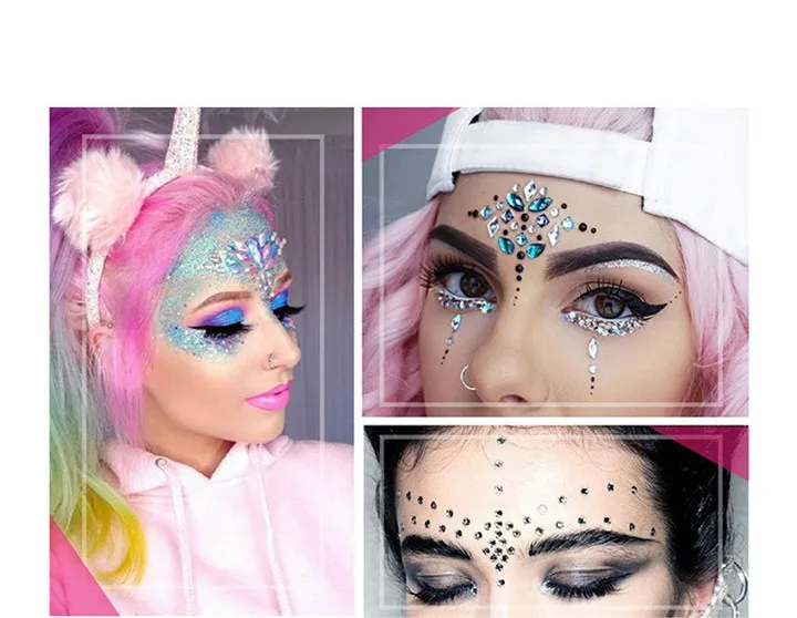 1  Colorful Crystal Face Stickers For Women  Masquerade Jewelry Party Decor Acrylic Rhinestone Eyebrow Eye DIY Face Sticker