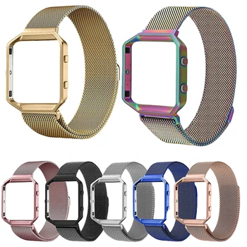

for Fitbit Blaze 23mm Watch Strap+Case Frame Milanese loop Magnetic Watchband Replacement Stainless Steel Bracelet for Fitbit