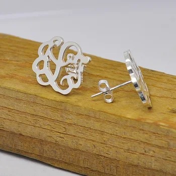 

Wholesale Personalized 3 Initial Earring Monogram Nameplate Stud Earrings Custom Bridesmaid Jewelry Christmas Gift
