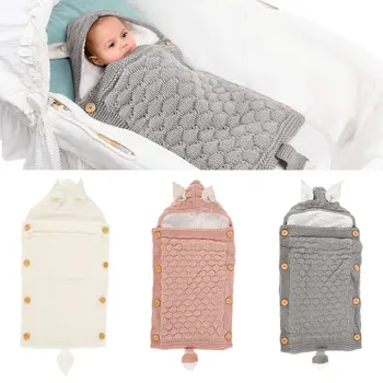 

Newborn Stroller Sleeping Bag Baby Envelope Knitted Swaddle Footmuff Toddler Slaapzak Kid Sleepsack Infant Knit Sleep Bed Sacks