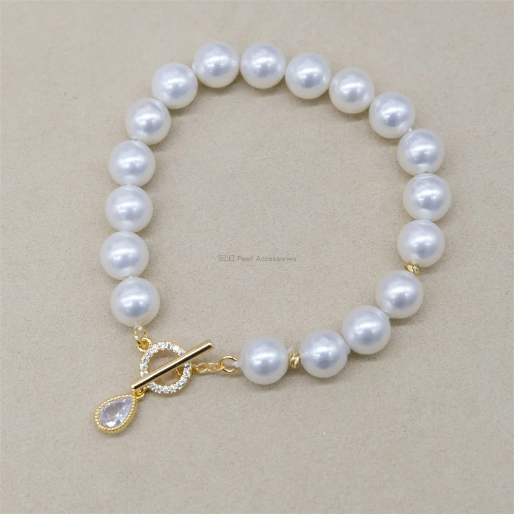 

DIY pearl jewelry accessories necklace bracelet water drop shaped zircon micro inlaid ot buckle copper plated 18K Gold