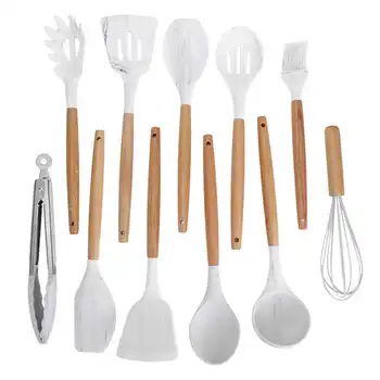 

12PCS Silicone Kitchen Utensil Non Stick Wooden Handle Cooking Baking Tool Cooking Utensils Set with Storage Box