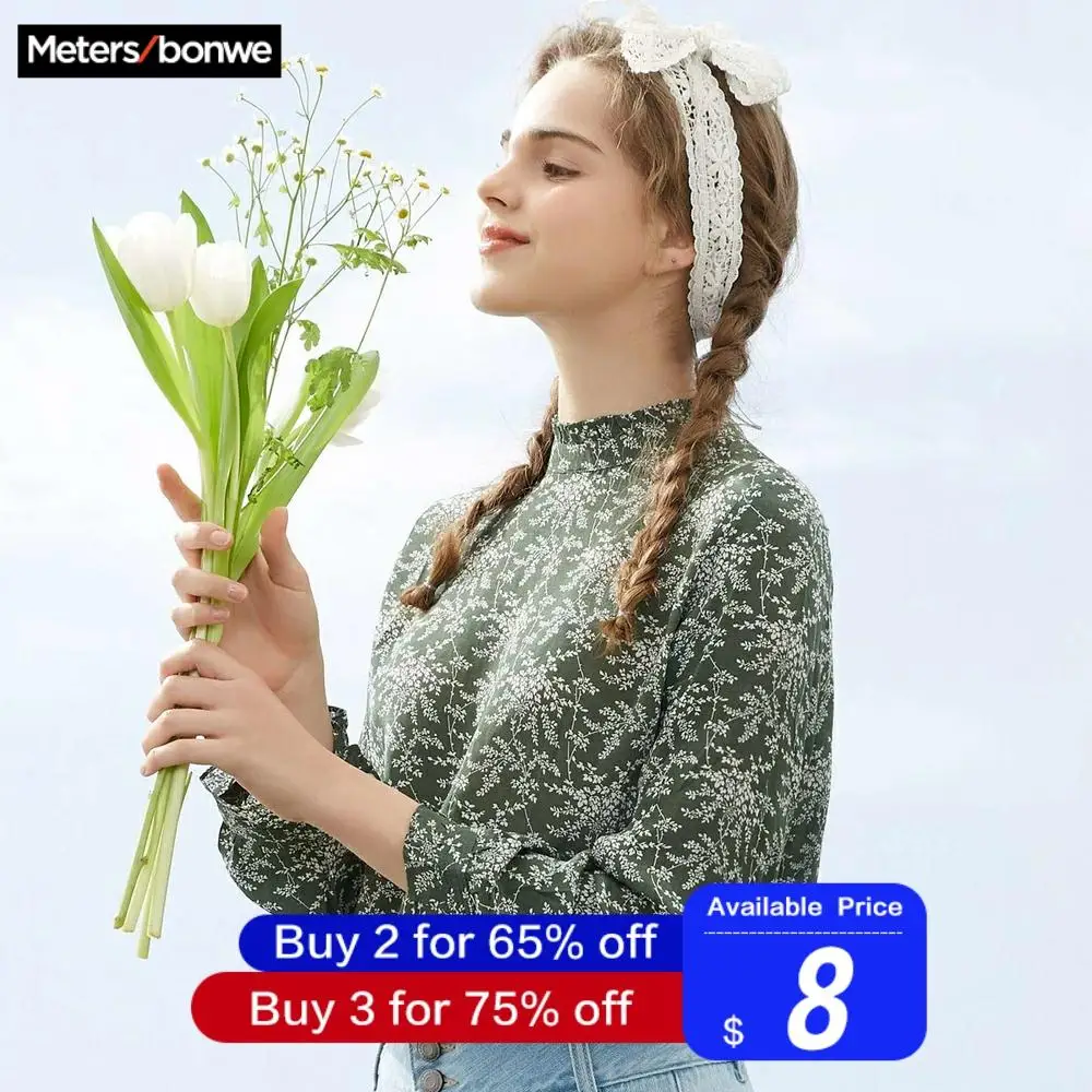 Metersbonwe, Весенняя Новинка, женские блузки, модные, цветочные, свободные, милые, для девушек, для студентов, офисная блузка, повседневная, свежая, шифоновая, Базовая рубашка