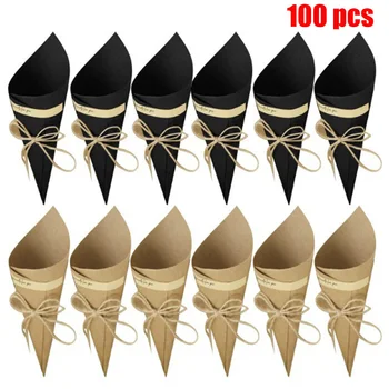 

100pcs Novel DIY Retro Kraft Paper Cones Candy Boxes Flower Holder Kraft Paper for wedding and party decoration Gifts Crafting