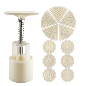 

Mooncake Mold Press with 5 Stamps Flower Triangular Shape Decoration Tools for Baking DIY Cookie MYDING