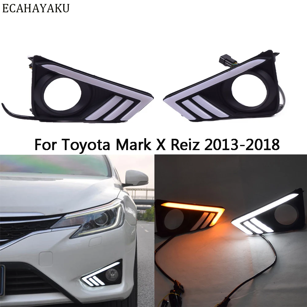 

Указатель поворота, мигающий Автомобильный светодиодный дневной свет 12 В, дневные ходовые огни, s DRL, противотуманная фара, крышка, автомобильные аксессуары для TOYOTA Mark X Reiz 2014