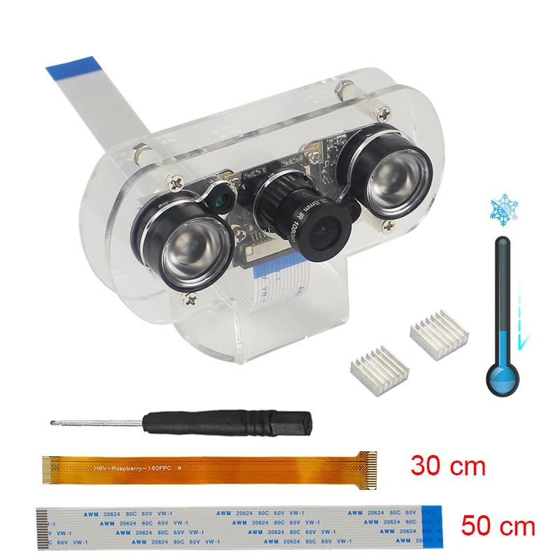 5mp Raspberry Pi 4 Camera Kit Focal Adjustable 60 Degree Night Vision Camera + 2 Ir Sensor