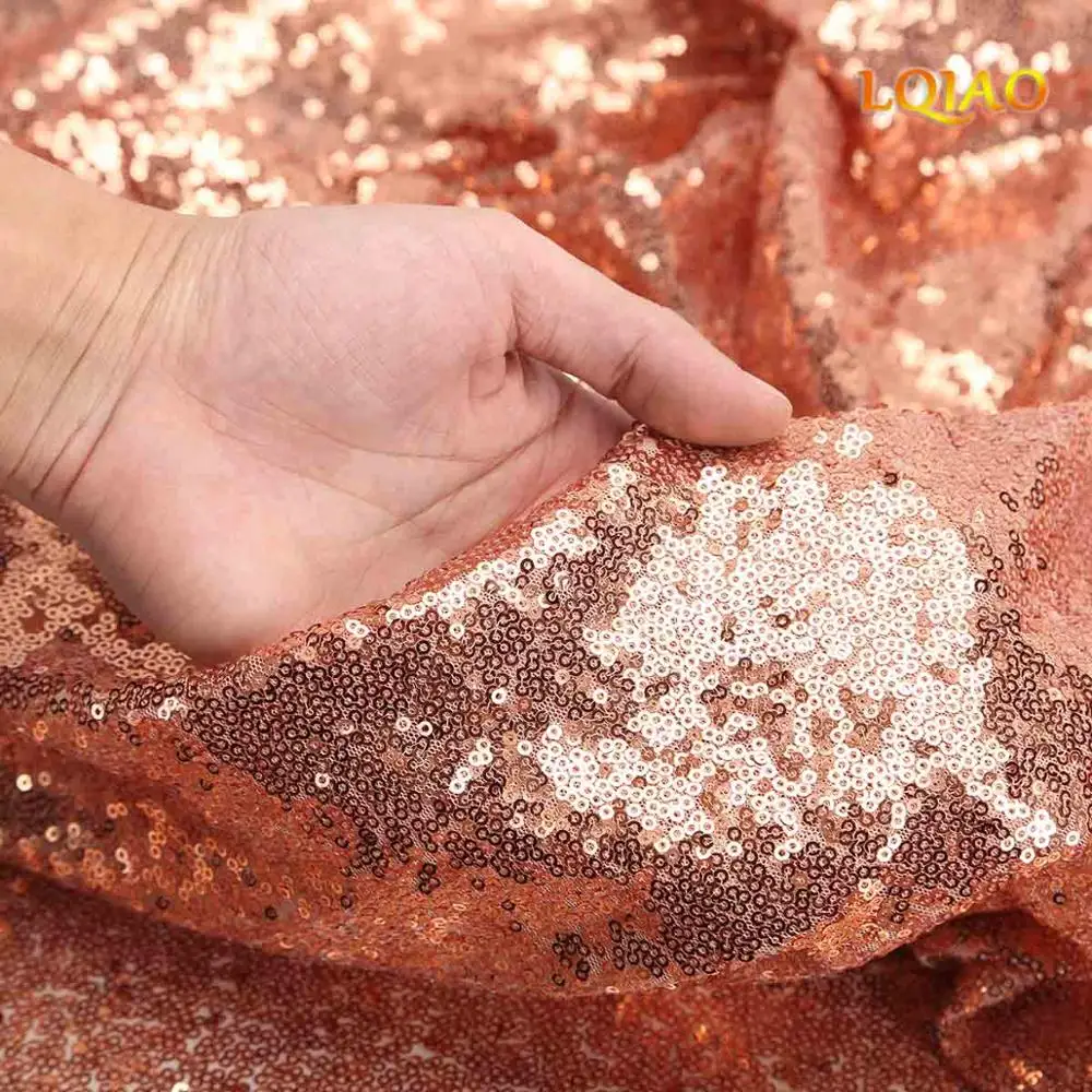 1 ярд желтый блесток ткань Tissu Paillette вышитые сетки вязать блесток кружевной ткани для платья Свадебные украшения/скатерти - Цвет: Rose Gold