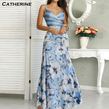 

Women Fashion Long Bridesmaid Boho Floral Dresses Fashion Elegant Ladies Deep V-Neck Summer Holiday Prom Sundress#J3