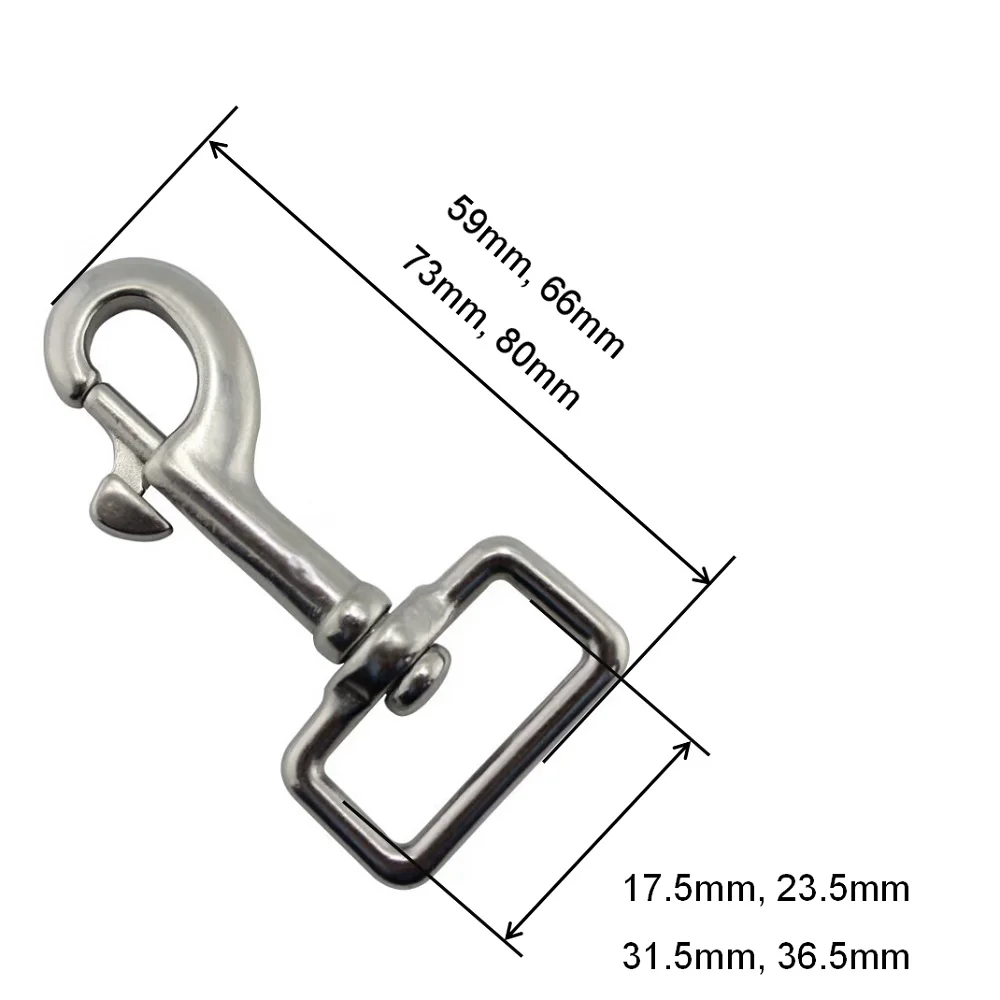5PCS Stainless Steel 316 Swivel Eye Bolt Snap Hook Clip 59mm 66mm 73mm 80mm Rigging Lobster Claw Trigger Snap Hook For Webbing