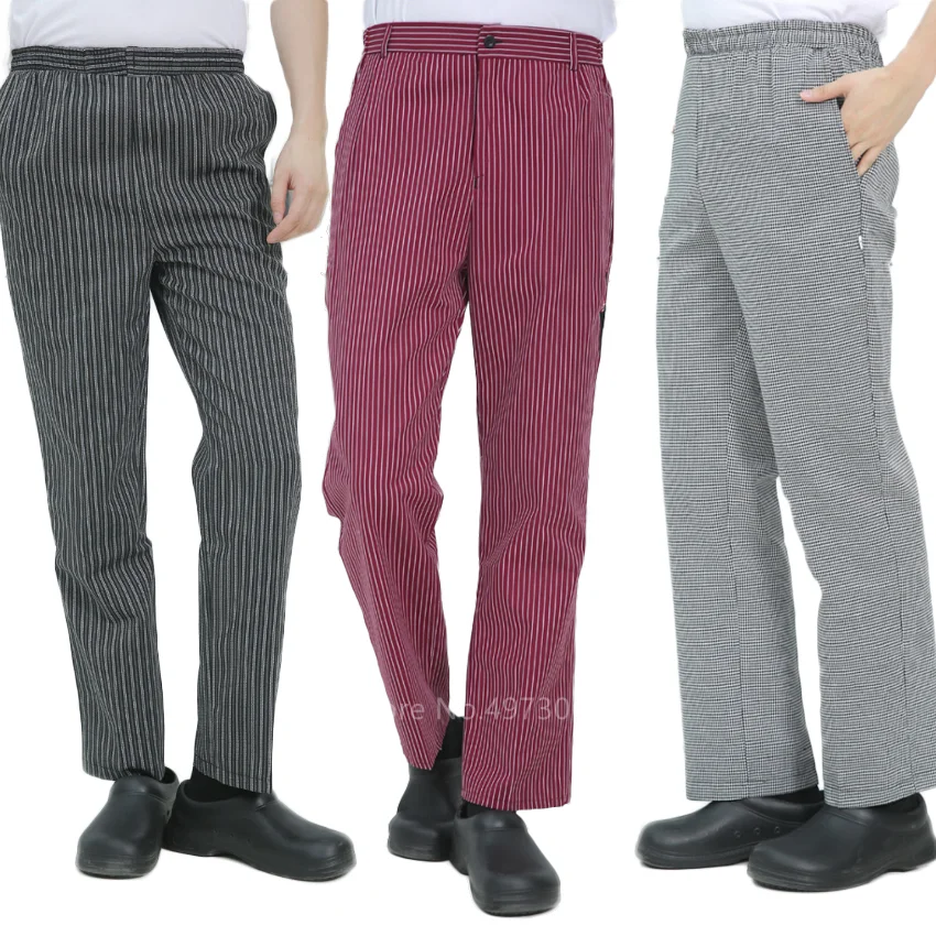 Adult Chef Uniform Loose Trousers for Mens Food Service Stripe Work Wear Kitchen Restaurant Catering Cook Pants M-4XL Bottoms