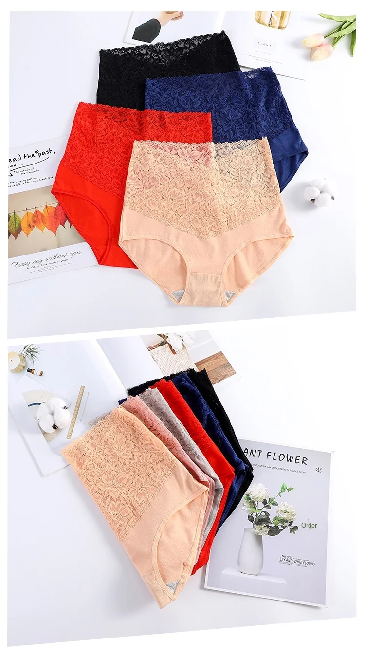 sheer panties 6pcs V-neck High Waist Underwear Women Cotton Lace Panties Hot Temptation Girls Belly Briefs high waisted knickers