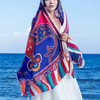 

Ethnic Style Scarf Women Vintage Print Shawl Wrap Large Size Pashmina Foulard Bandana Spring Summer Beach Cover Up Gift For Gir